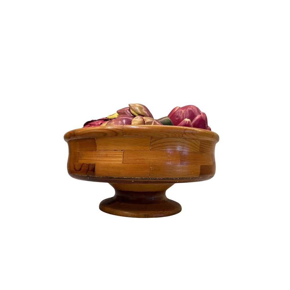 Wooden Pedestal Bowl‎ Centerpiece Plant Stand Mid Century Modern